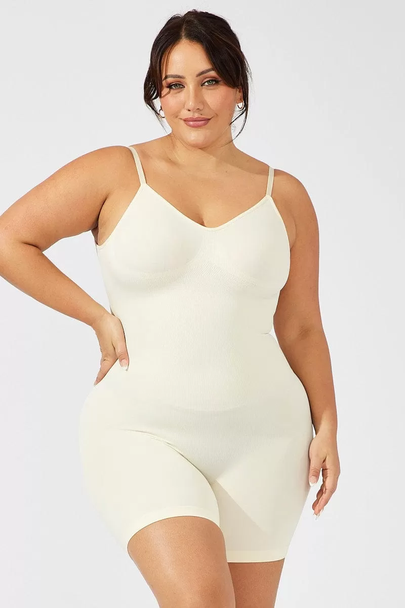 Beige Seamless Backless Sculpting Bodysuit