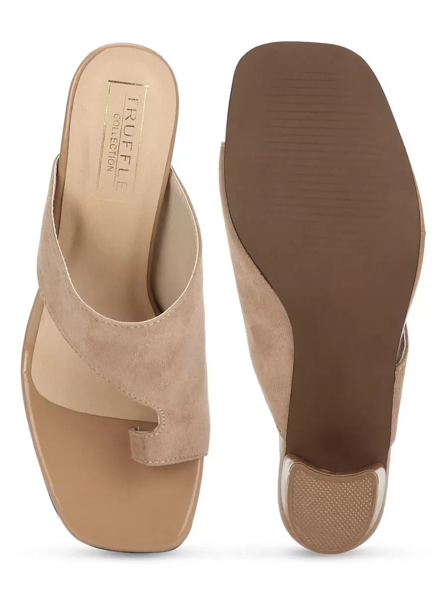 Beige Suede Square Toe Mules