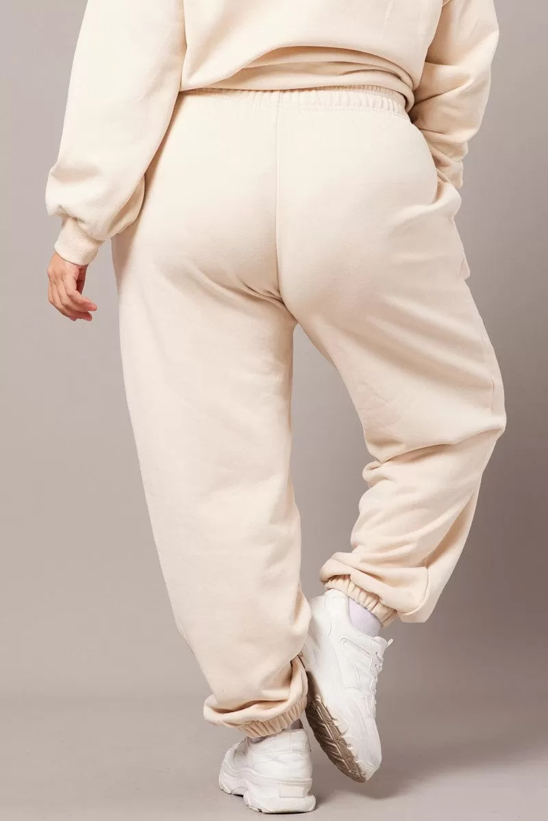 Beige Track Pants High Rise