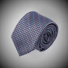 Black Ground With Pink Circles Grey Squares Woven Silk Tie