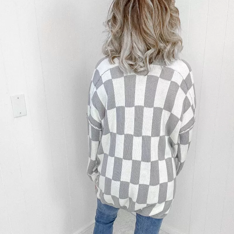 Blakeley Grey Beverly Checkered Open Front Cardigan