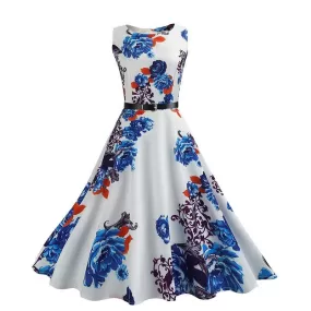 Blooming Scrolls Printed A Line Dress