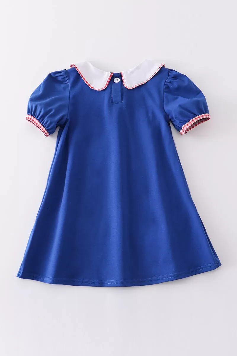 Blue baseball applique dress