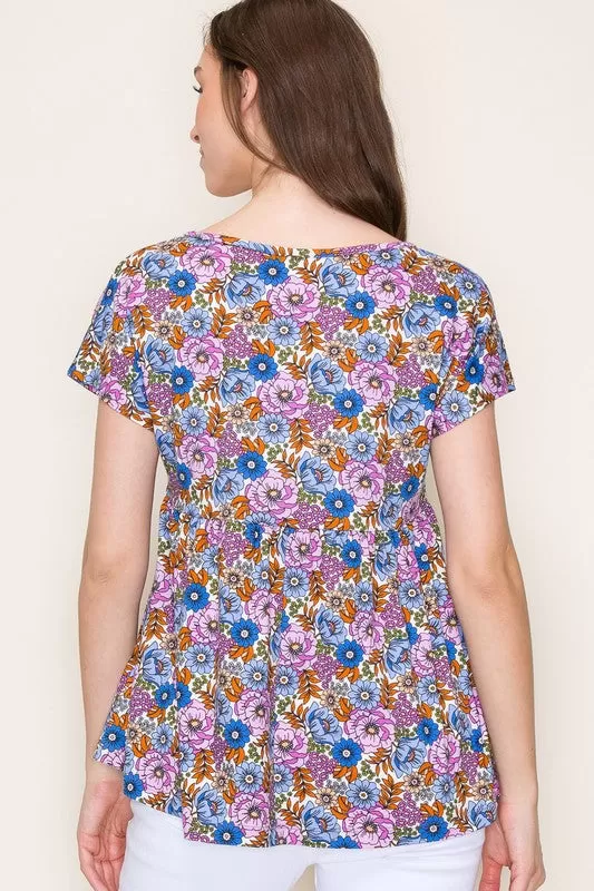 Blue Butter Soft Floral Top