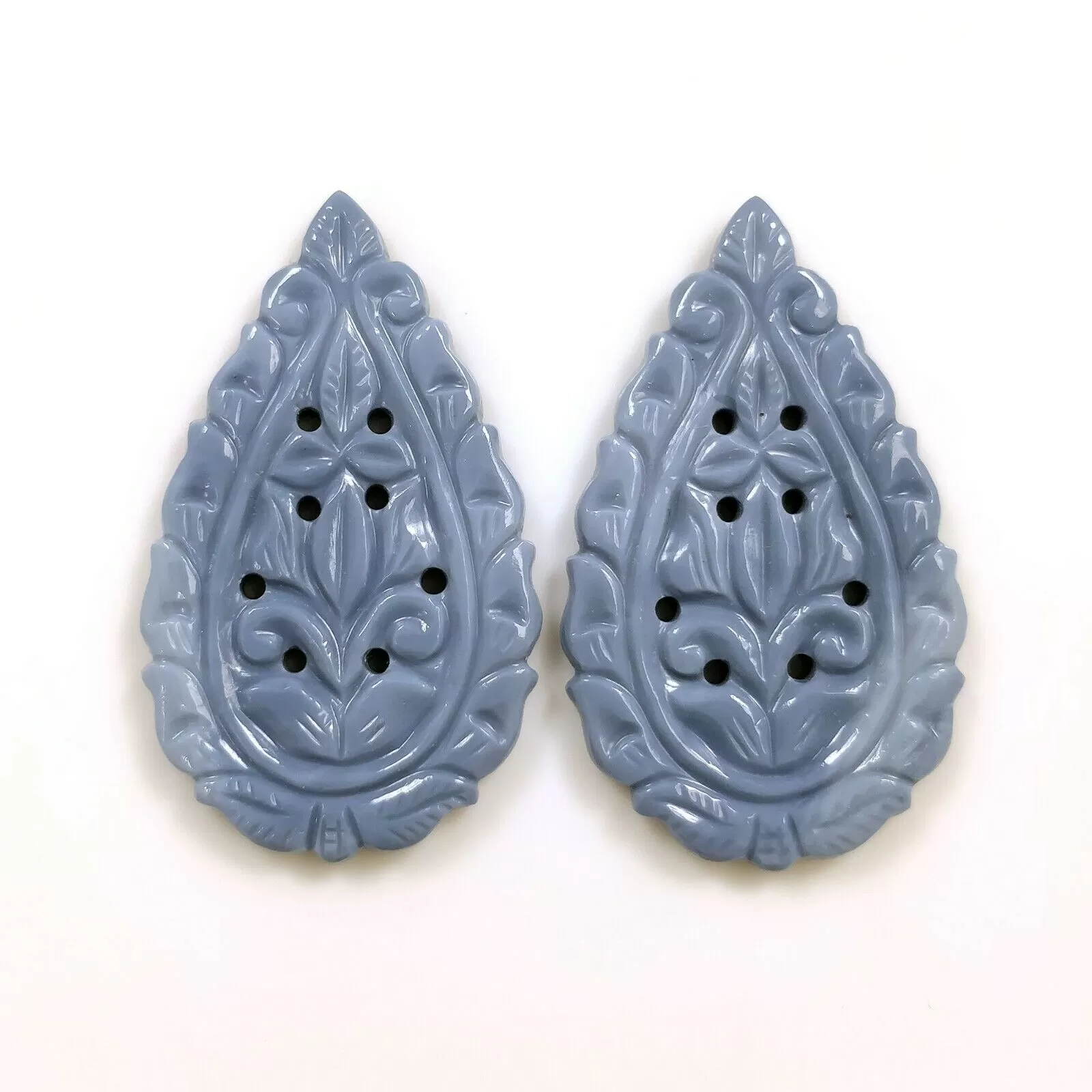 Blue OPAL Gemstone Carving : 35.51cts Natural Color Enhanced Blue Opal Hand Carved Pear Shape 39*23.5mm Pair