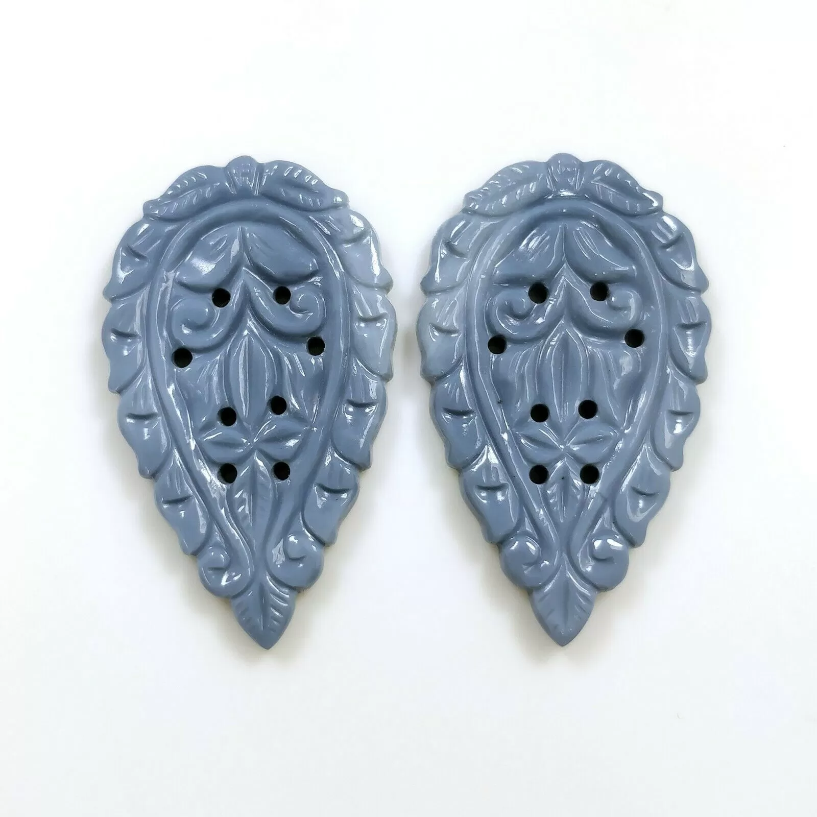 Blue OPAL Gemstone Carving : 35.51cts Natural Color Enhanced Blue Opal Hand Carved Pear Shape 39*23.5mm Pair