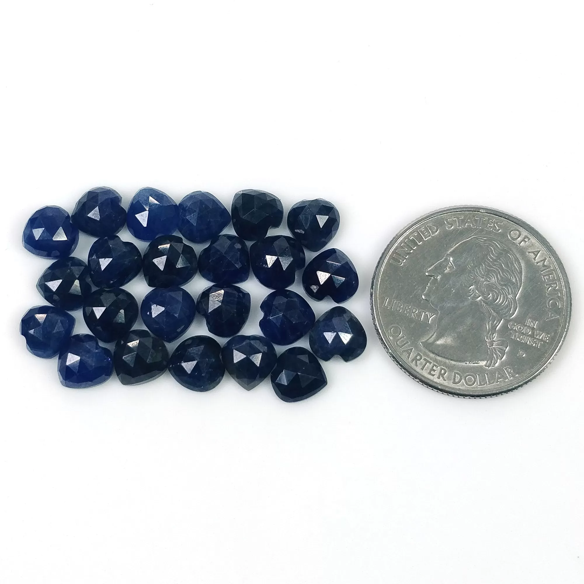 BLUE SAPPHIRE Gemstone Cut : 39.75cts Natural Untreated Unheated Sapphire Rose Cut Heart Shape 7mm 23pc (With Video)