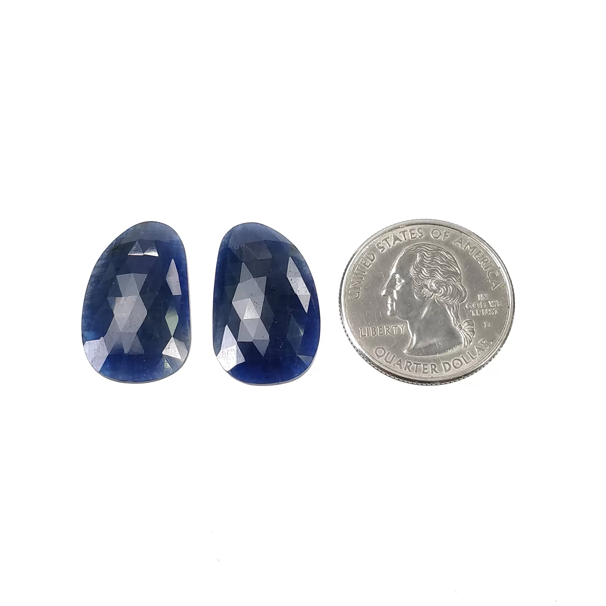 BLUE SAPPHIRE Gemstone Rose Cut : 34.00cts Natural Untreated Unheated Sapphire Uneven Shape 24*15mm Pair