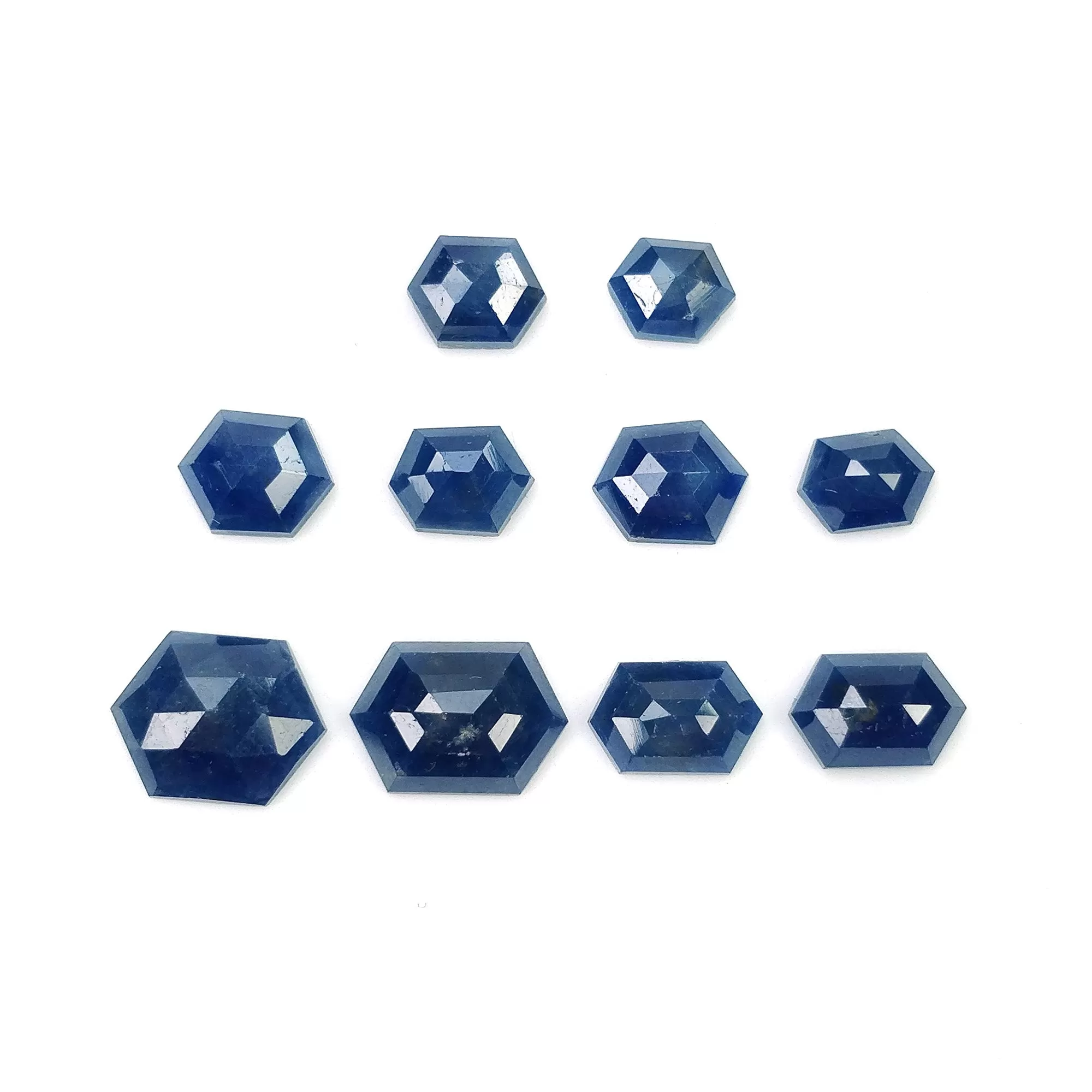 BLUE SAPPHIRE Gemstone Step Cut : 17.25cts Natural Untreated Unheated Sapphire Hexagon Shape 6.5*5mm - 11*7.7mm 10pcs (With Video)