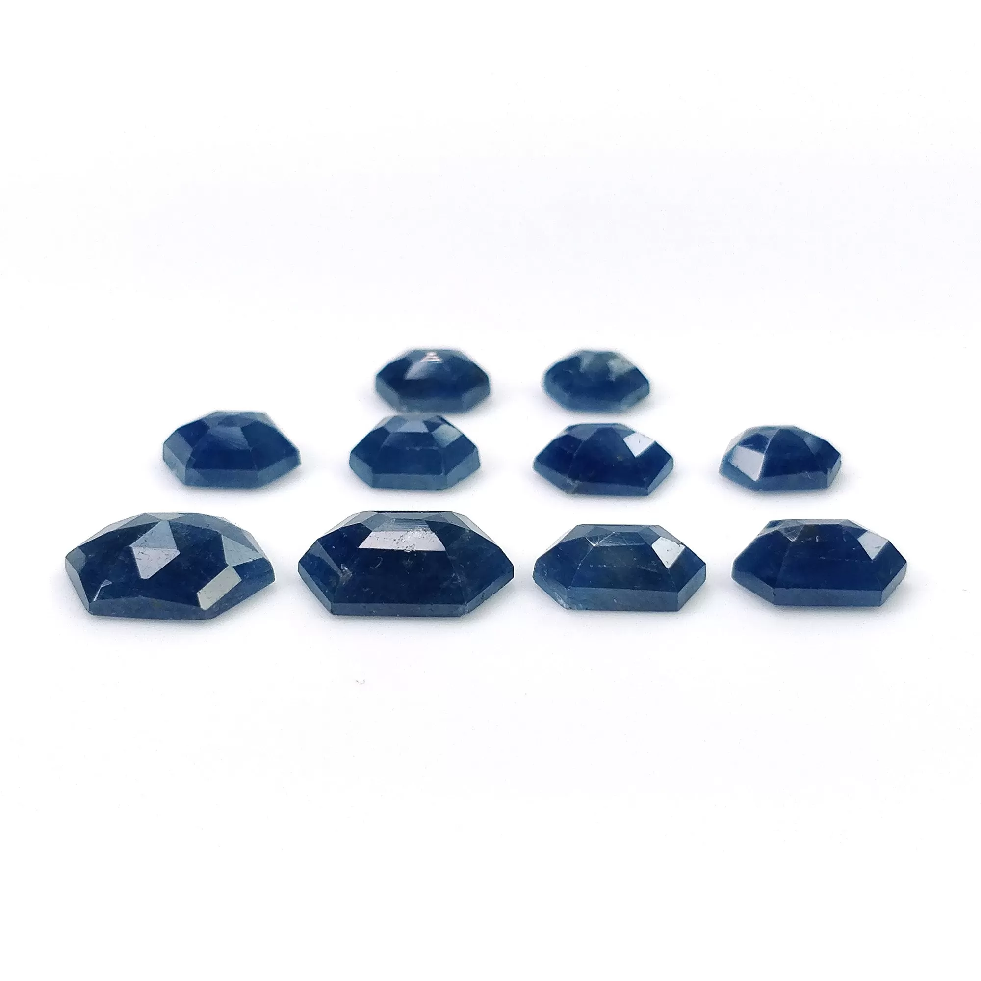 BLUE SAPPHIRE Gemstone Step Cut : 17.25cts Natural Untreated Unheated Sapphire Hexagon Shape 6.5*5mm - 11*7.7mm 10pcs (With Video)