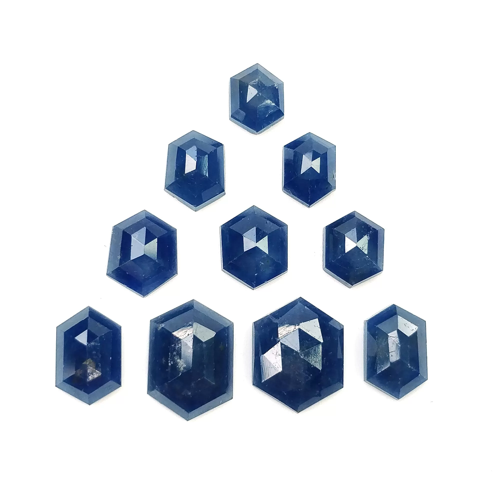 BLUE SAPPHIRE Gemstone Step Cut : 17.25cts Natural Untreated Unheated Sapphire Hexagon Shape 6.5*5mm - 11*7.7mm 10pcs (With Video)