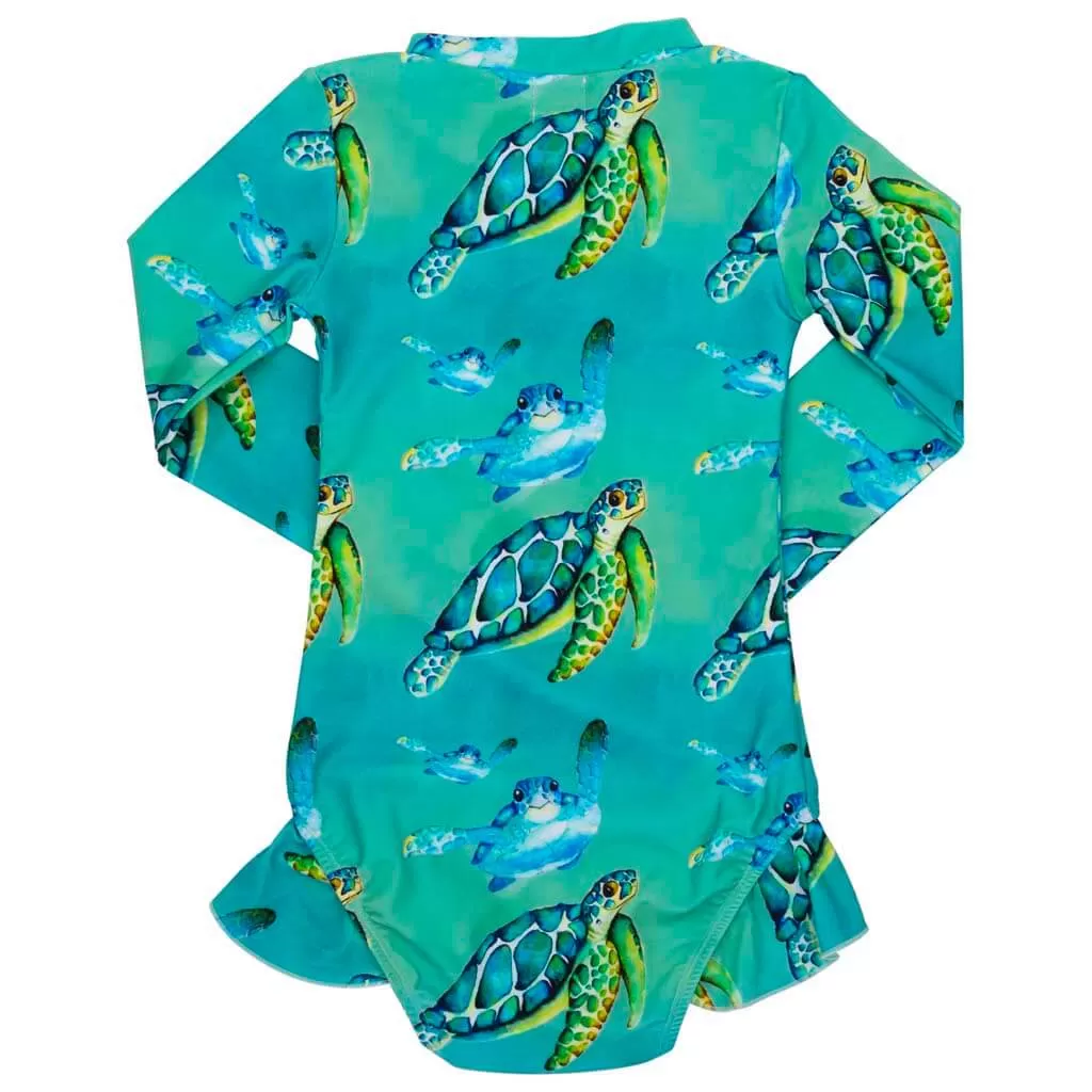 Blue Turtle Girls Long Sleeve Zip Swimmers