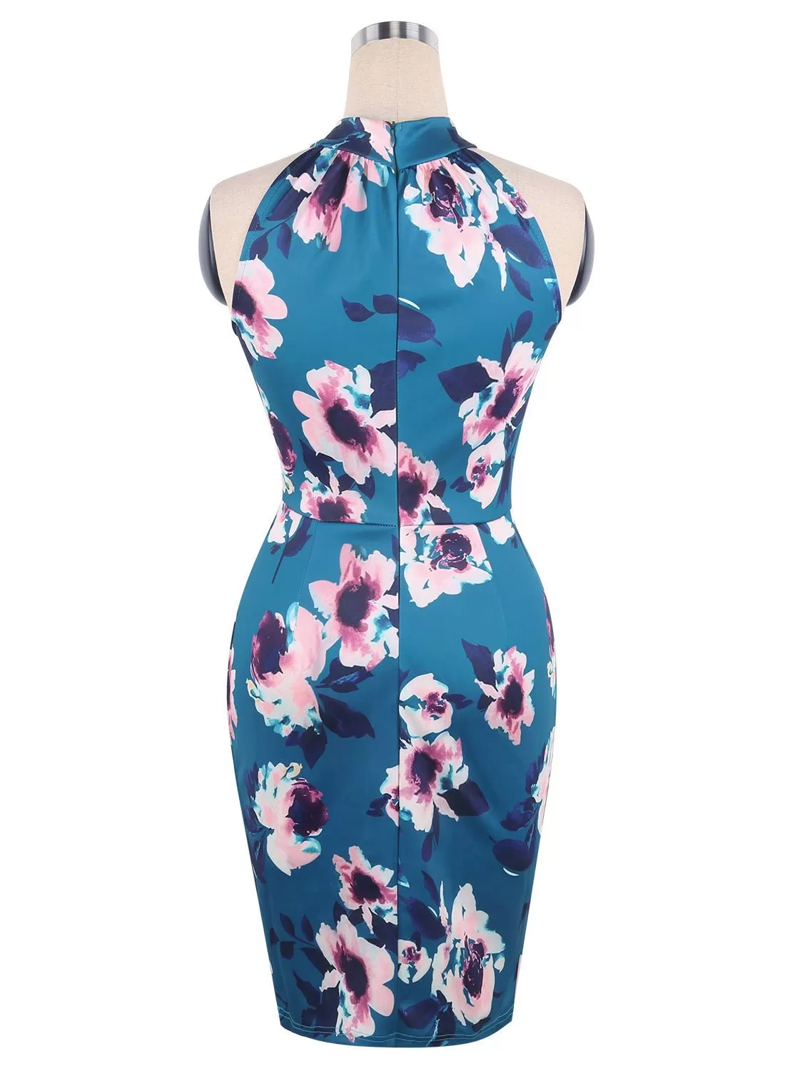 Blue Watercolor Floral Halter Dress