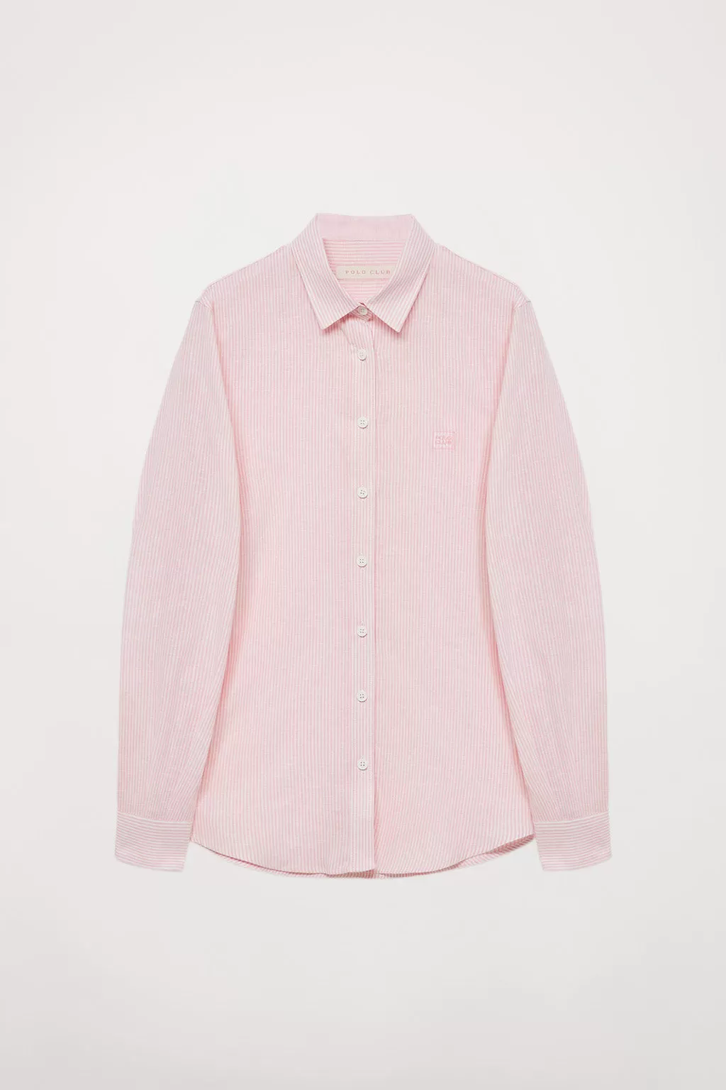 Camisa mil rayas rosa con detalle bordado en el pecho