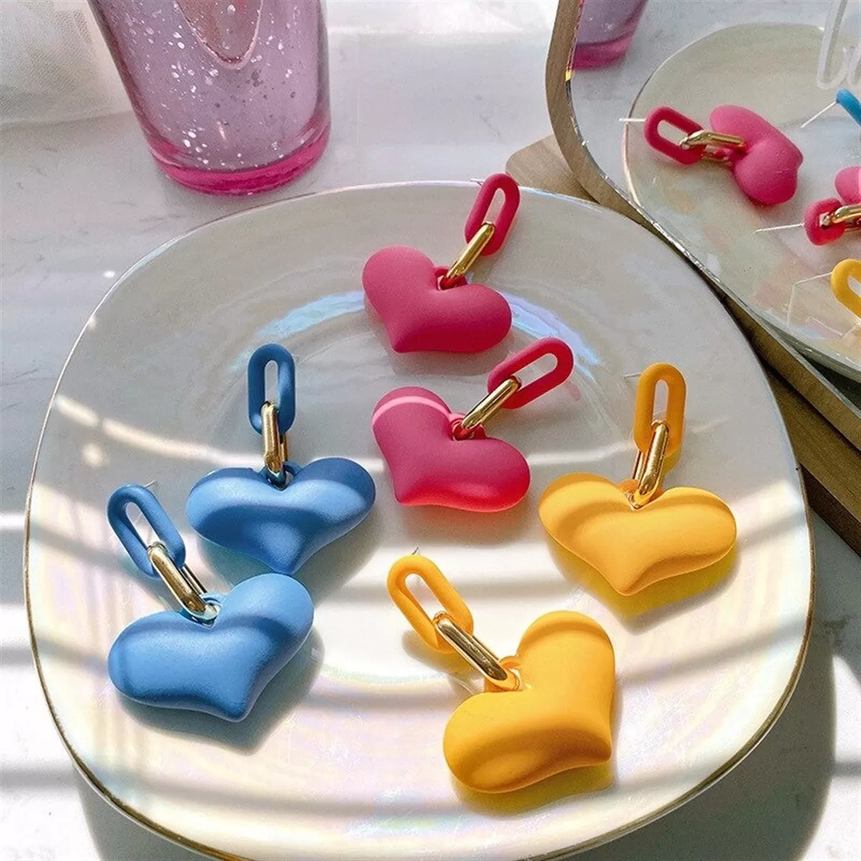 Candy Colors Big Heart Acrylic Drop Party Earrings -3