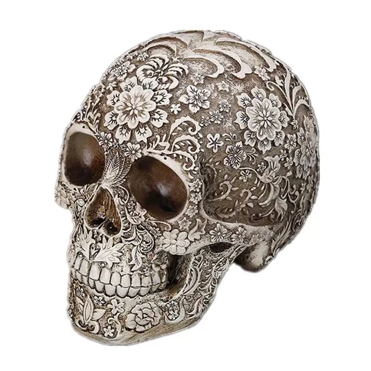 Carved Floral Skull Ornament