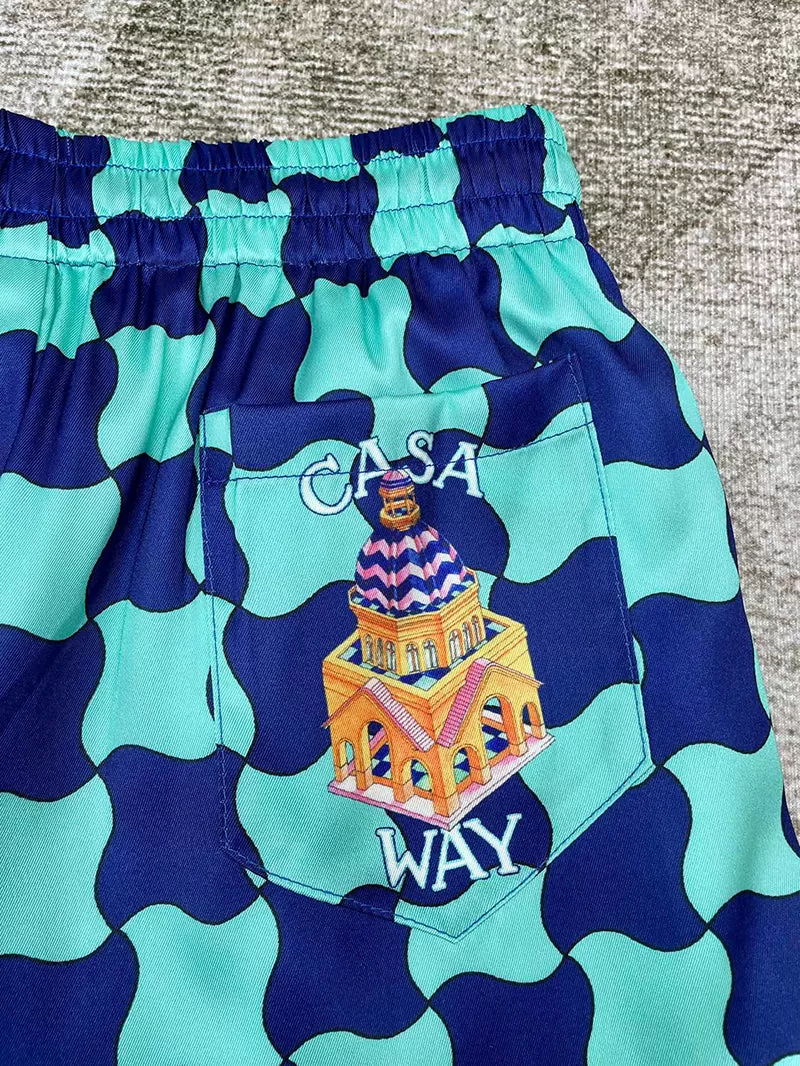 CASABLANCA Pool Tile Silk Shorts