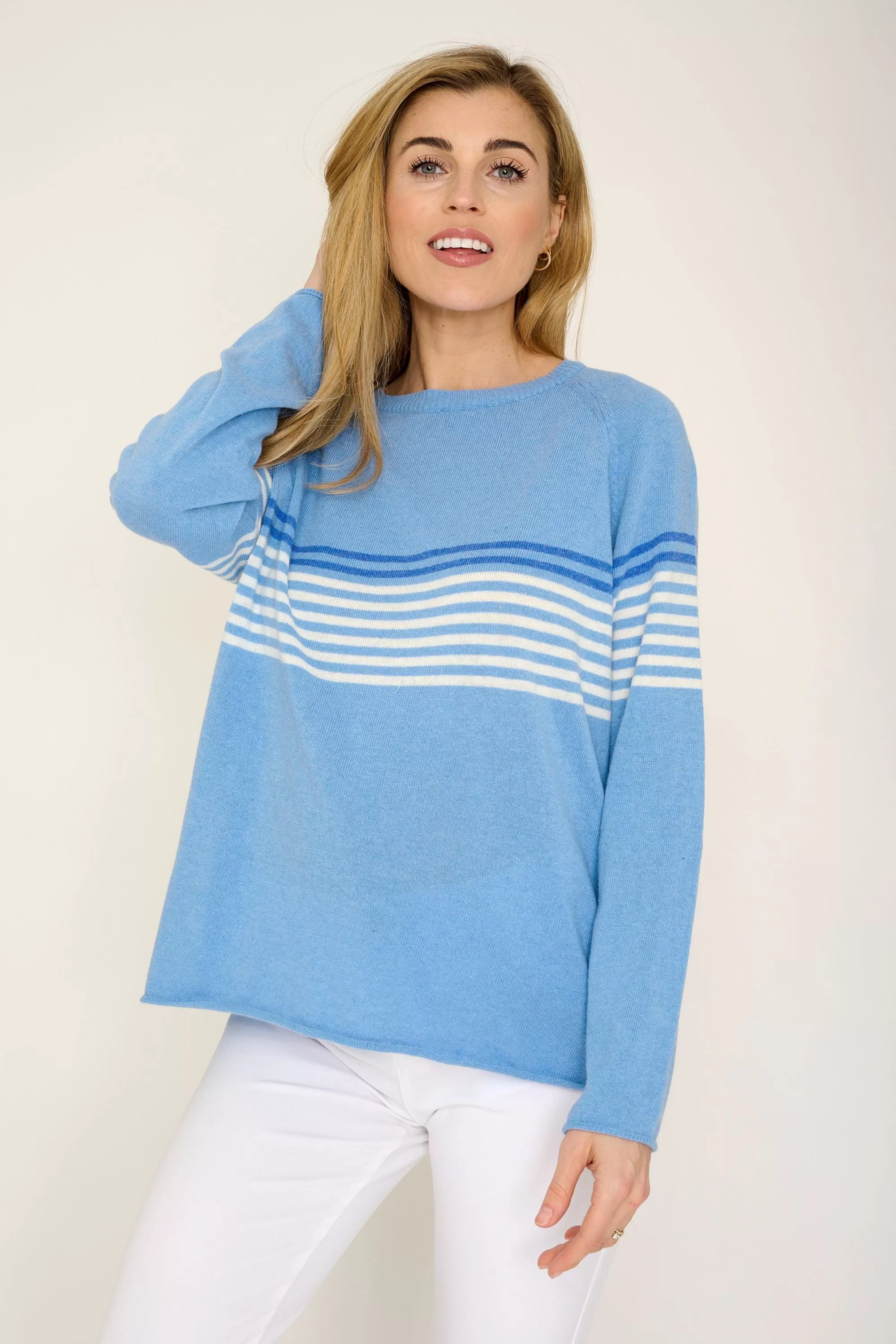 Cashmere Mix Sweater in Blue Stripe