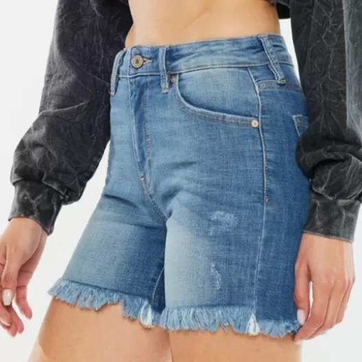 Cassie Medium Wash Frayed Hem Denim Shorts