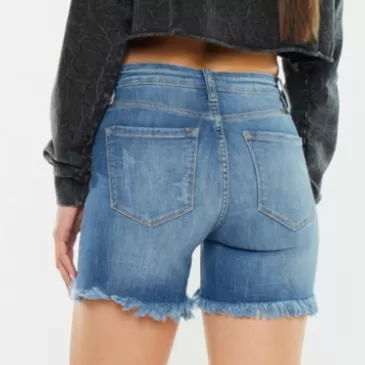 Cassie Medium Wash Frayed Hem Denim Shorts