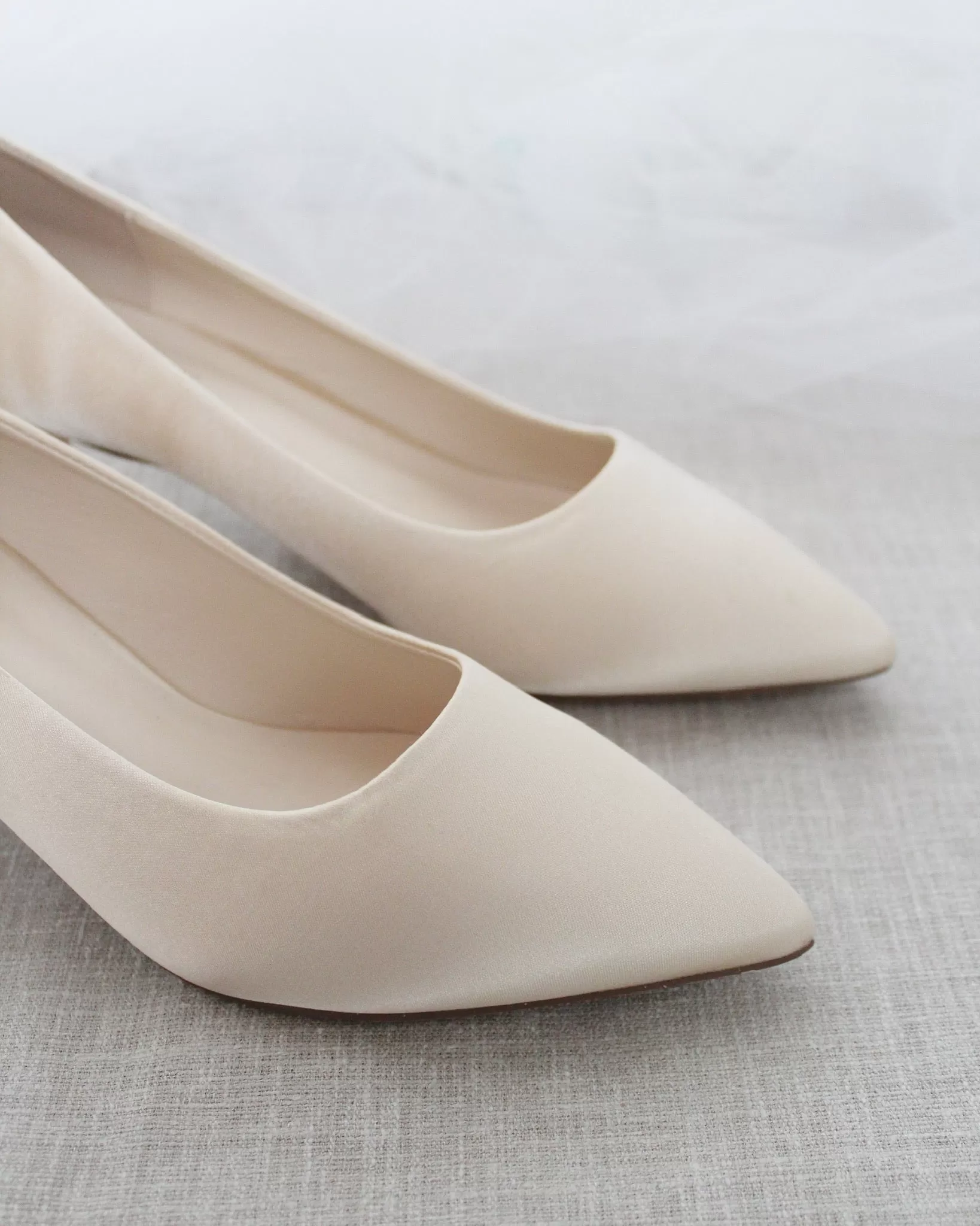 Champagne Satin Pointy Toe Pump Low Heel