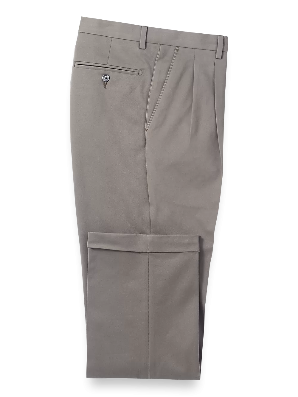 Classic Fit Cotton Stretch Twill Pleated Pants - Grey