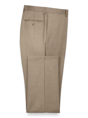 Classic Fit Sharkskin Flat Front Suit Pants - Tan