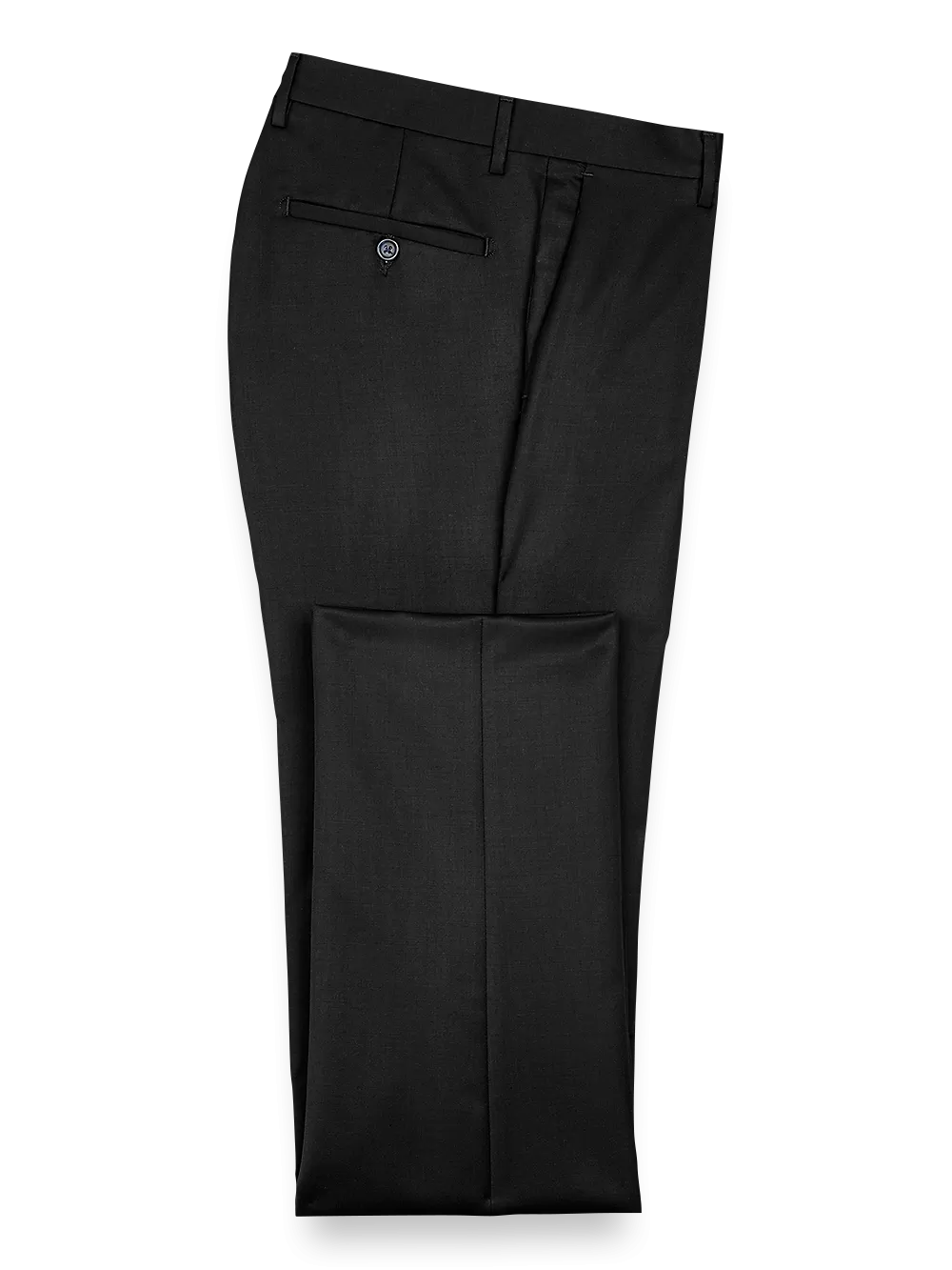 Classic Fit Wool Gabardine Flat Front Pants - Black