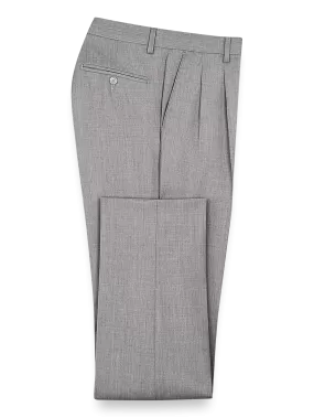 Classic Fit Wool Gabardine Pleated Pants - Pearl Grey