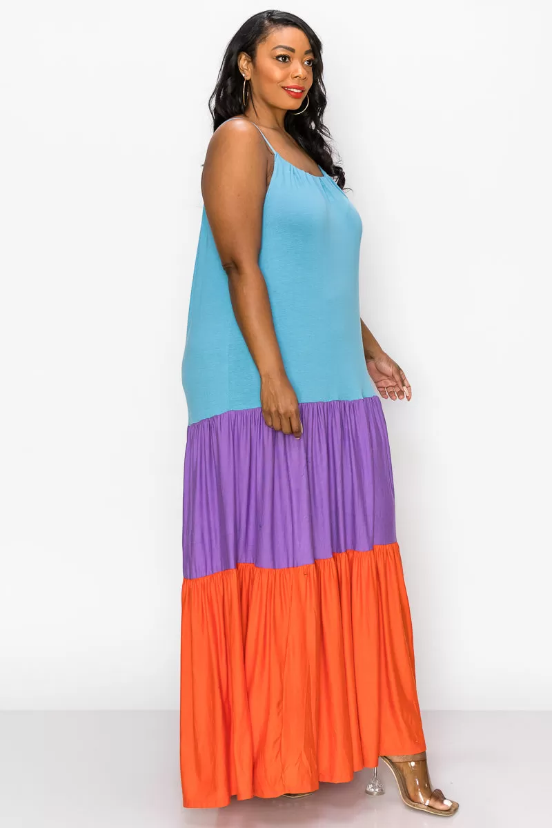 Colorblock Cami Neck Maxi Dress