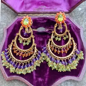 Colored Stone Chandelier Earrings