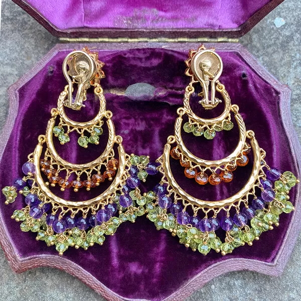 Colored Stone Chandelier Earrings