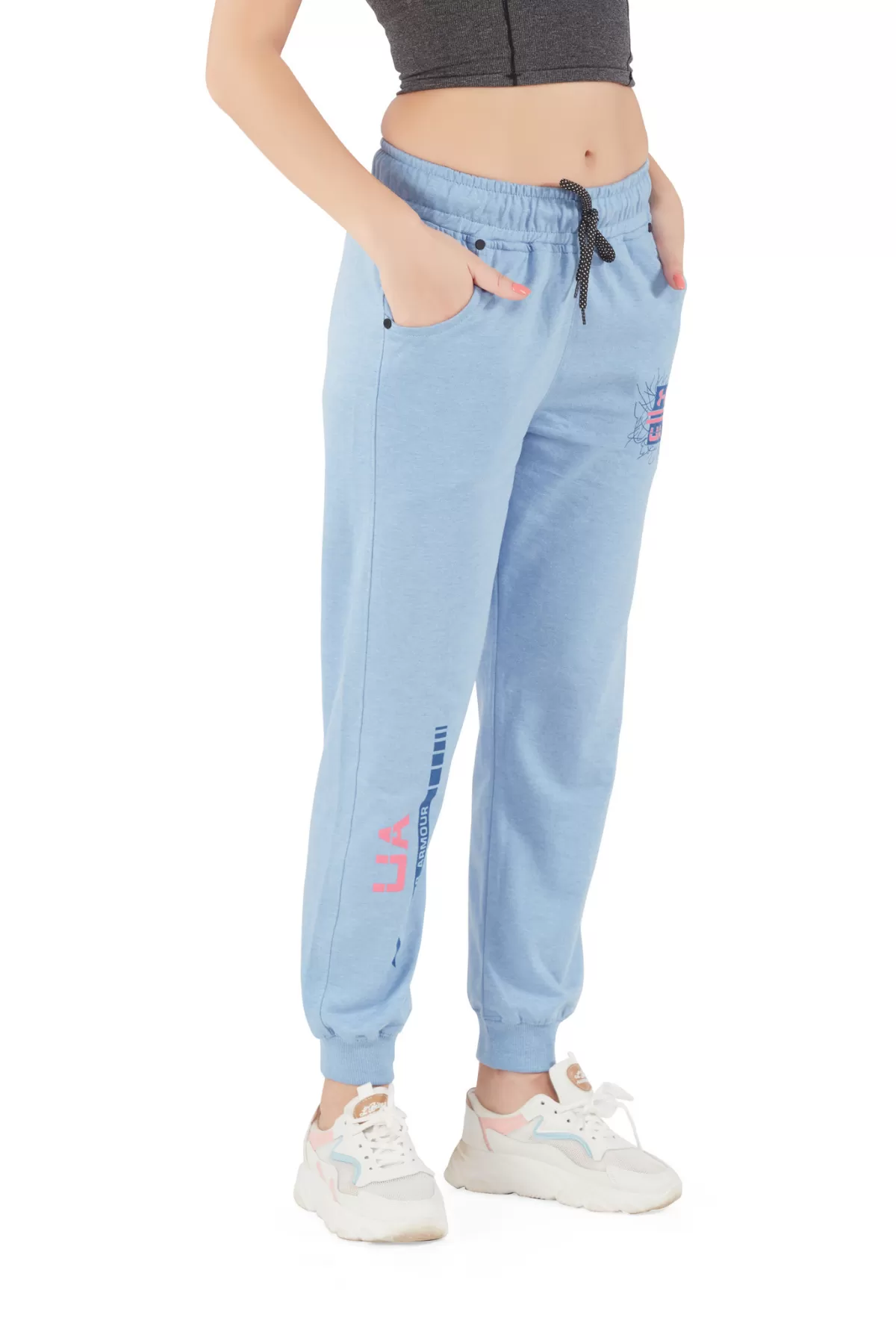 Cotton Regular Fit Joggers With Pockets - Sky Blue