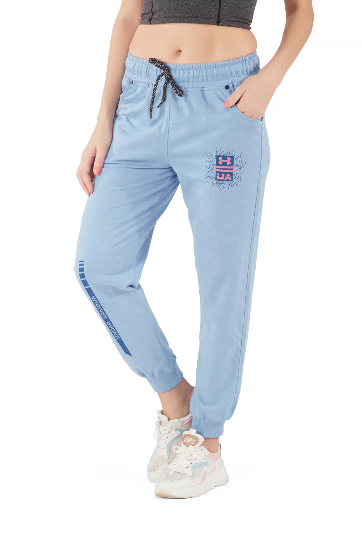 Cotton Regular Fit Joggers With Pockets - Sky Blue