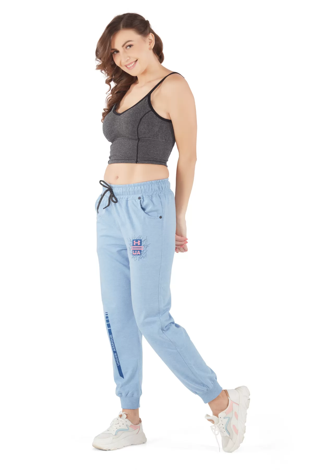 Cotton Regular Fit Joggers With Pockets - Sky Blue