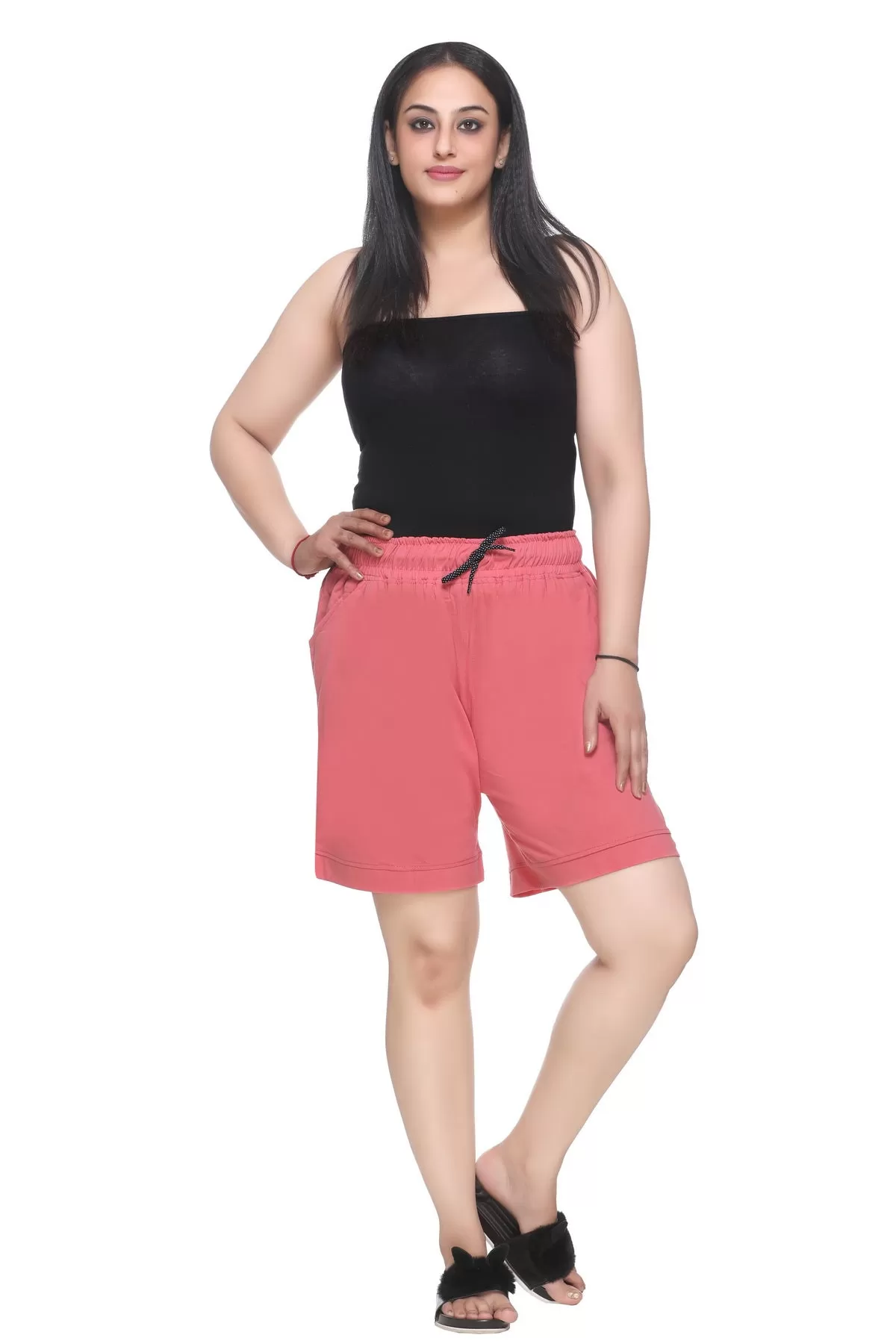 Cotton Shorts For Women - Plain Bermuda Combo (Rosy Pink & Grey)