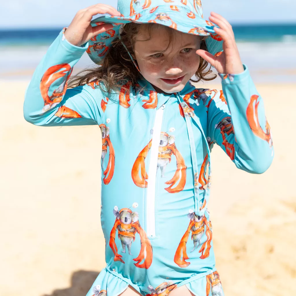 Crab Koala Girls Long Sleeve Zip Swimmers