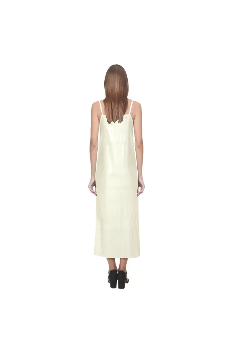 Cream V-Neck Open Fork Long Dress(Model D18)