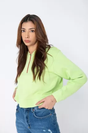 CROPPED LIME HALF ZIP SWEATSHIRT