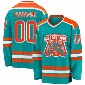 Custom Aqua Orange-White Hockey Jersey