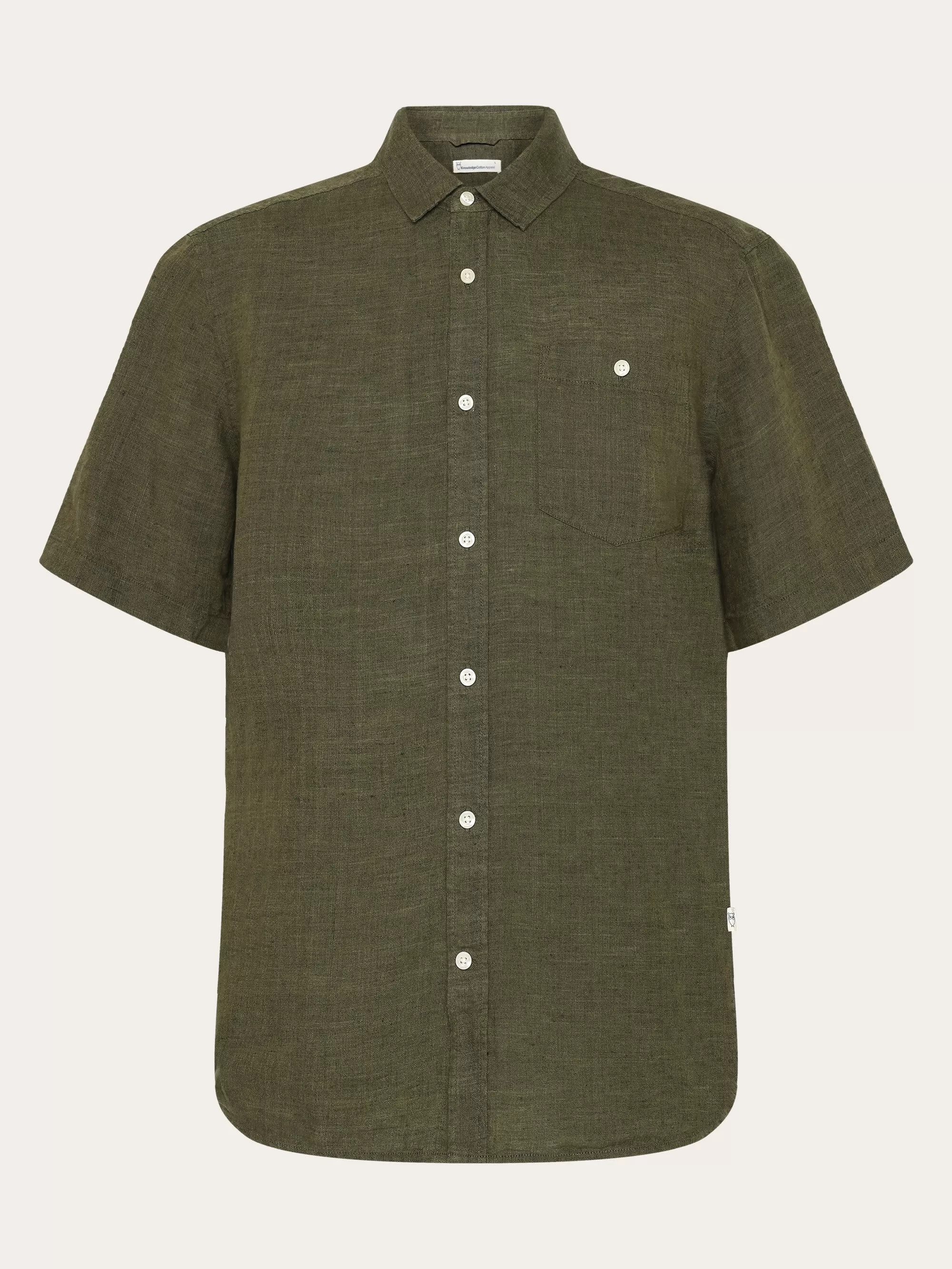 Custom fit linen short sleeve shirt - Burned Olive