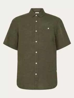 Custom fit linen short sleeve shirt - Burned Olive