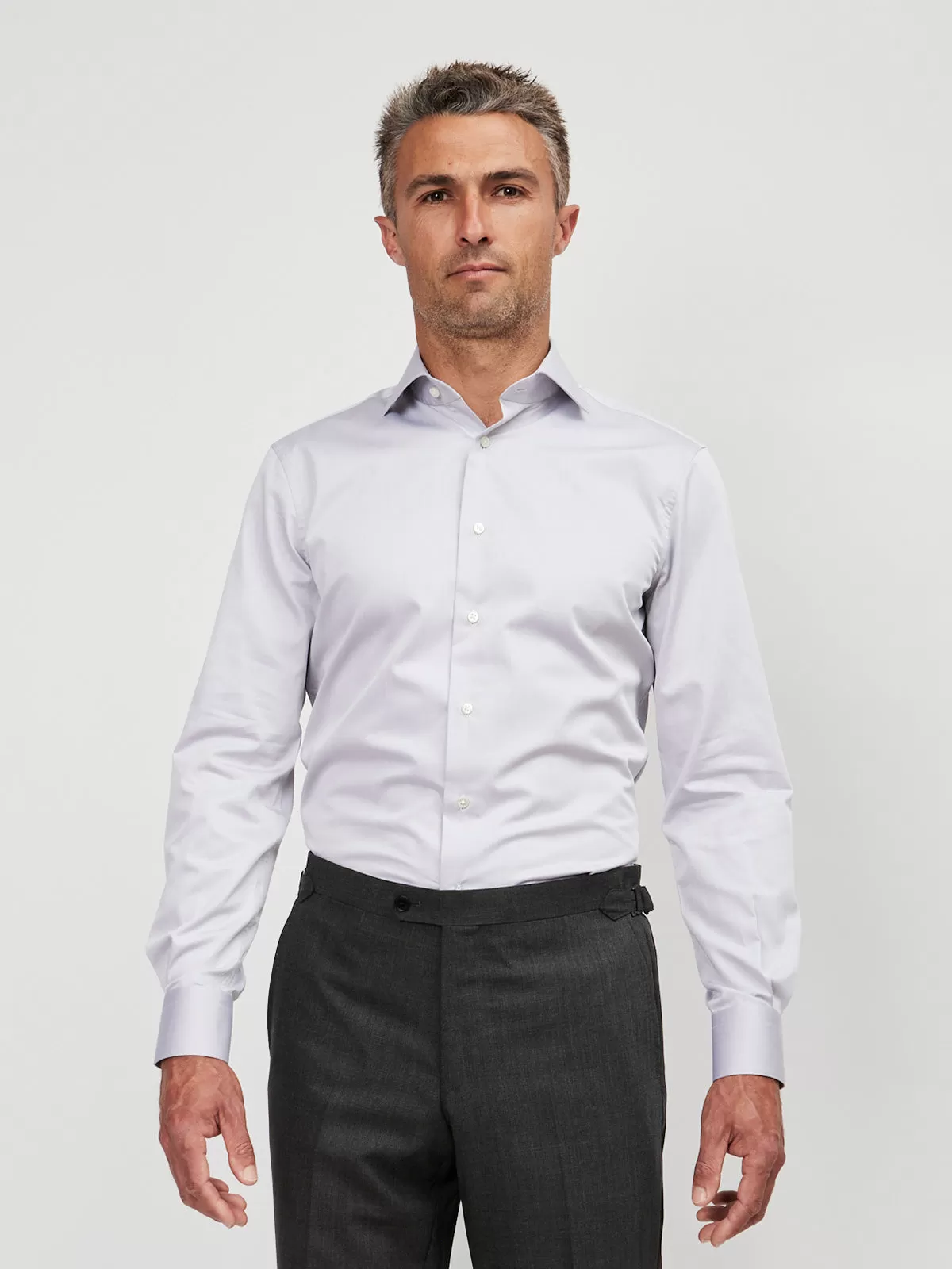 Cutaway Collar Shirt - Dove Cotton Sateen