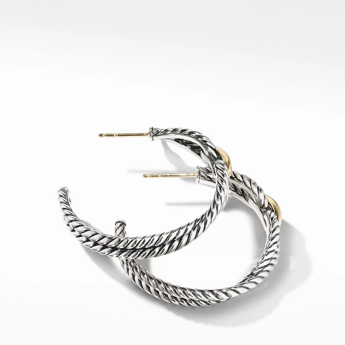 David Yurman Cable Loop Silver 18k Gold Hoop Earrings