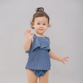 Denim Baby Ruffle Easyeo Romper