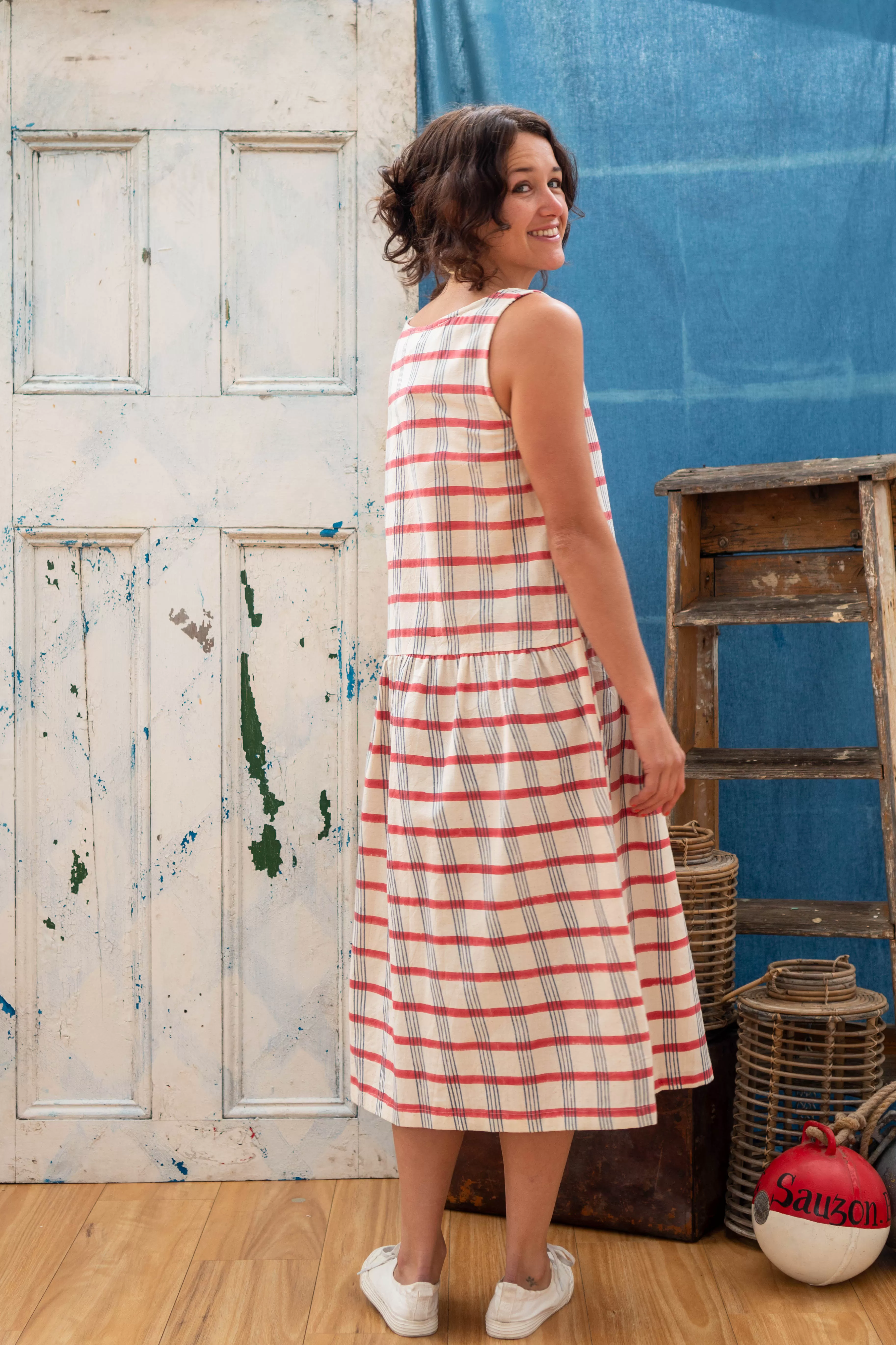 Dropwaist Dress - Check Mate Blockprint