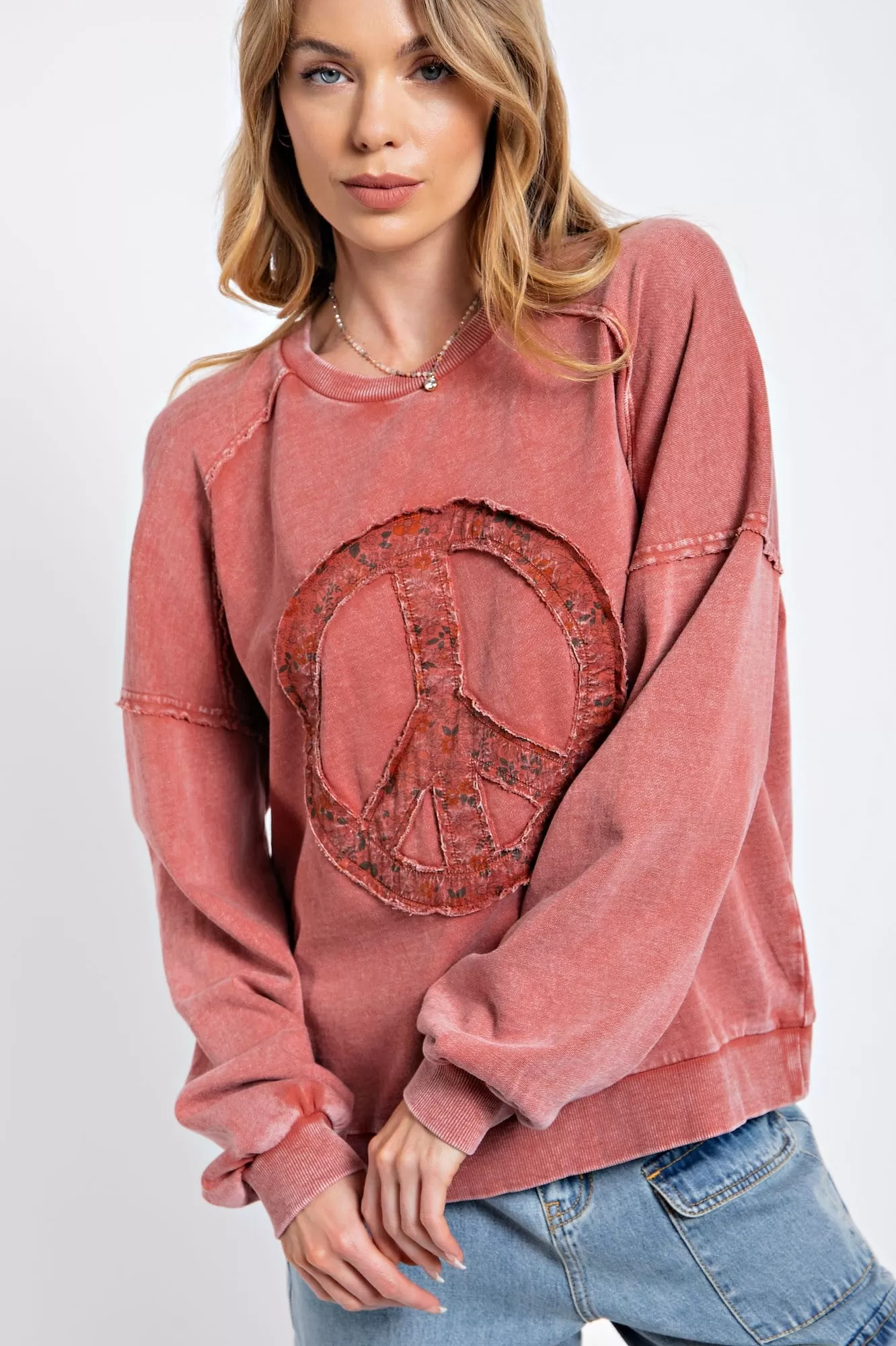 Easel Peace Sign Mineral Washed Sweatshirt