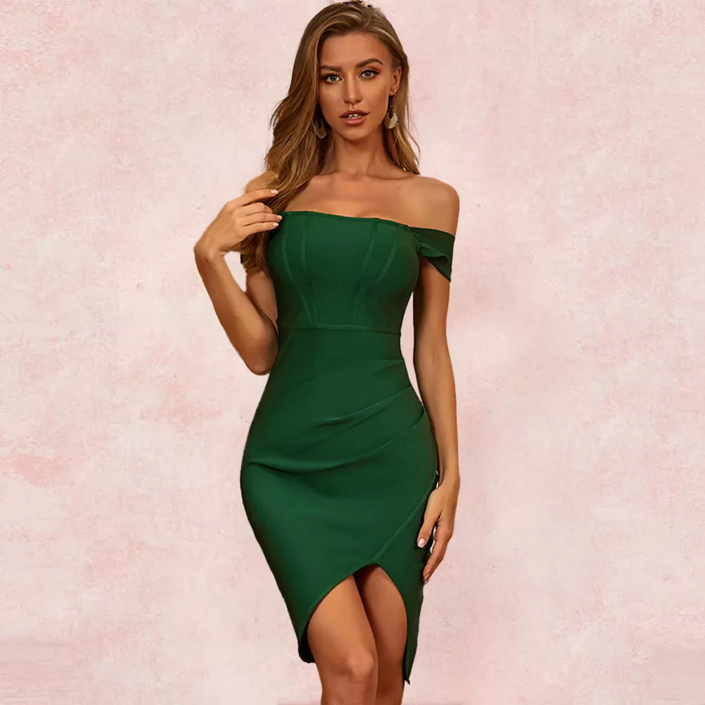 Elegant Off The Shoulder Wrap Hip Midi Dress