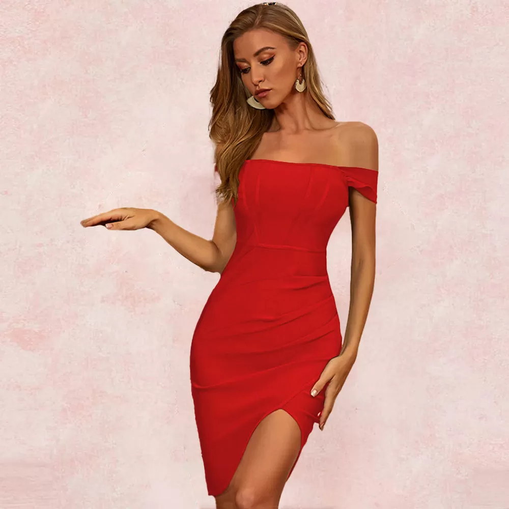 Elegant Off The Shoulder Wrap Hip Midi Dress