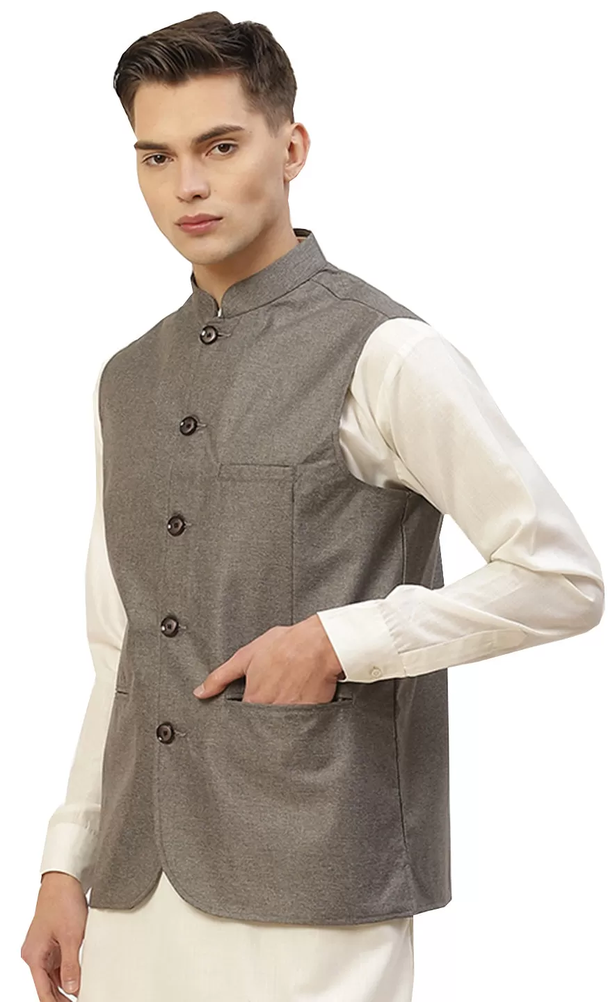 Elegant Solid Color Indian Nehru Jacket for Men in Premium Cotton (Charcoal Grey)